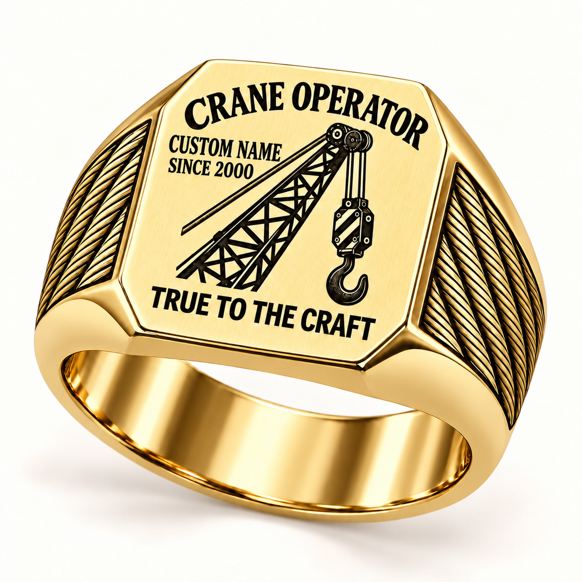 Crane Operator True to the Craft Signet Ring – Gold with CUSTOM NAME and SINCE 2000