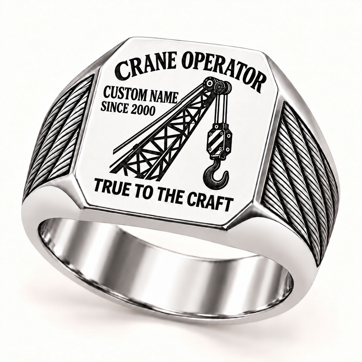 Crane Operator True to the Craft Signet Ring – Silver with CUSTOM NAME and SINCE 2000