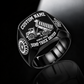 Dump Truck Driver Bold Lettering ring in Black, showing CUSTOM NAME, SINCE 2000, raised-bed dump truck, wheel and matching shoulder emblem