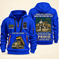 Dump Truck Driver Built For The Everyday Quarter-Zip Hoodie in Blue, full authentic front and back views with matching dump truck driver tools and equipment artwork, original sample name/year and Built For The Everyday planning theme.