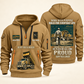 Dump Truck Driver Built For The Everyday Quarter-Zip Hoodie in Khaki, full authentic front and back views with matching dump truck driver tools and equipment artwork, original sample name/year and Built For The Everyday planning theme.