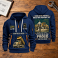 Dump Truck Driver Built For The Everyday Quarter-Zip Hoodie in Navy, full authentic front and back views with matching dump truck driver tools and equipment artwork, original sample name/year and Built For The Everyday planning theme. On a dump truck driver workbench.