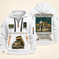 Dump Truck Driver Built For The Everyday Quarter-Zip Hoodie in White, full authentic front and back views with matching dump truck driver tools and equipment artwork, original sample name/year and Built For The Everyday planning theme.