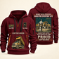 Dump Truck Driver Built For The Everyday Quarter-Zip Hoodie in Wine Red, full authentic front and back views with matching dump truck driver tools and equipment artwork, original sample name/year and Built For The Everyday planning theme.