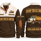 Dump Truck Driver Clean Craft Sports Sweatshirt in Brown, front and source-visible back with occupation artwork, cream collar and sample YOUR NAME and SINCE 2000 text