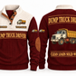 Dump Truck Driver Clean Craft Sports Sweatshirt in Jujube Red, front and source-visible back with occupation artwork, cream collar and sample YOUR NAME and SINCE 2000 text