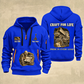 Dump Truck Driver Craft For Life Quarter-Zip Hoodie in Blue, full authentic front and back views with matching dump truck driver tools and equipment artwork, original sample name/year and Craft For Life slogan.