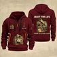 Dump Truck Driver Craft For Life Quarter-Zip Hoodie in Wine Red, full authentic front and back views with matching dump truck driver tools and equipment artwork, original sample name/year and Craft For Life slogan.