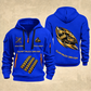 Dump Truck Driver Flow of Craft Quarter-Zip Hoodie in Blue, full authentic front and back views with matching dump truck driver tools and equipment artwork, original sample name/year and curved gold occupation lettering.