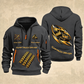 Dump Truck Driver Flow of Craft Quarter-Zip Hoodie in Gray, full authentic front and back views with matching dump truck driver tools and equipment artwork, original sample name/year and curved gold occupation lettering.