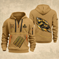 Dump Truck Driver Flow of Craft Quarter-Zip Hoodie in Khaki, full authentic front and back views with matching dump truck driver tools and equipment artwork, original sample name/year and curved gold occupation lettering.