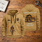 Dump Truck Driver Earned Every Load Quarter-Zip Hoodie in Khaki, full authentic front and back views with matching dump truck driver tools and equipment artwork, original sample name/year and Earned Every slogan. On a dump truck driver workbench.
