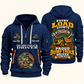 Dump Truck Driver Every Load Counts Quarter-Zip Hoodie in Navy, authentic overlapping front and back views with dump truck driver artwork and source sample name/year lettering.