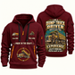 Dump Truck Driver Experience Keeps Working Quarter-Zip Hoodie in Wine Red, authentic overlapping front and back views with dump truck driver artwork and source sample name/year lettering.