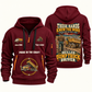 Dump Truck Driver Hands That Power Quarter-Zip Hoodie in Wine Red, authentic overlapping front and back views with dump truck driver artwork and source sample name/year lettering.