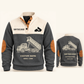 Dump Truck Driver Haul Planner Sports Sweatshirt in Grey, original garment front and back views with cream technical dump truck with raised bed artwork, occupation lettering, cream front yoke and plain tan elbow patches.; visible custom-name and SINCE 2000 sample text on the garment.