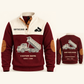 Dump Truck Driver Haul Planner Sports Sweatshirt in Jujube Red, original garment front and back views with cream technical dump truck with raised bed artwork, occupation lettering, cream front yoke and plain tan elbow patches.; visible custom-name and SINCE 2000 sample text on the garment.
