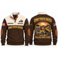 Dump Truck Driver Main Street Haul Sports Sweatshirt in Brown, front and back garment views with construction dump truck with a raised tipper bed, nostalgic Main Street town illustration, HAULING MAIN STREET lettering and source sample YOUR NAME and SINCE 2000 text.