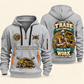 Dump Truck Driver Pride in the Trade Quarter-Zip Hoodie in Light Grey, authentic overlapping front and back views with dump truck driver artwork and source sample name/year lettering.