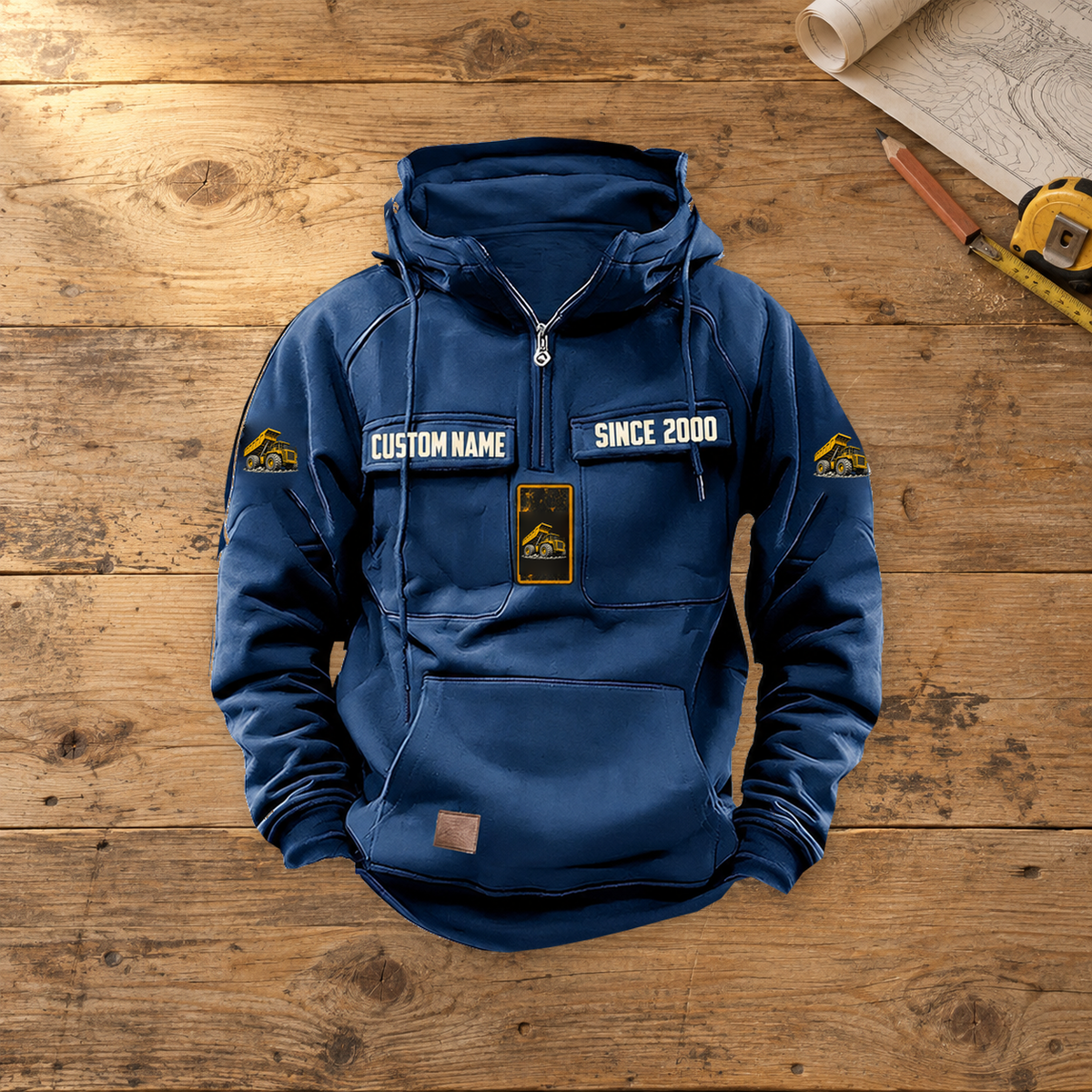 Dump Truck Driver Proud Walk Vintage Hoodie, Dark Blue hero.