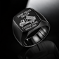 Black Dump Truck Driver Signature Crest ring with tipping dump-truck engraving, plain shoulders and sample CUSTOM NAME and SINCE 2000 text