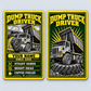 Dump Truck Driver Trade Legend Aluminum Wallet Card, front and reverse view with rigid tipping-body dump-truck artwork and fixed illustrative name and year.