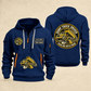 Dump Truck Driver Hauling With Pride Quarter-Zip Hoodie in Navy, full authentic front and back views with matching dump truck driver tools and equipment artwork, original sample name/year and trade-pride badge lettering.