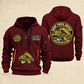 Dump Truck Driver Hauling With Pride Quarter-Zip Hoodie in Wine Red, full authentic front and back views with matching dump truck driver tools and equipment artwork, original sample name/year and trade-pride badge lettering.