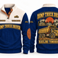 Dump Truck Driver Hauling Tomorrow Sports Sweatshirt in Navy, front and back views with occupation artwork and original sample YOUR NAME and SINCE 2000 text