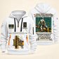 Ironworker Built For The Everyday Quarter-Zip Hoodie in White, full authentic front and back views with matching ironworker tools and equipment artwork, original sample name/year and Built For The Everyday planning theme.