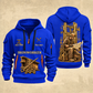 Ironworker Copper Craft Quarter-Zip Hoodie in Blue, full authentic front and back views with matching ironworker tools and equipment artwork, original sample name/year and Copper Craft planning theme.