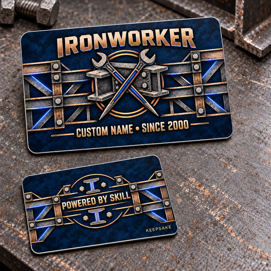 Ironworker Aluminum Wallet Card - Craft Camo – product view with CUSTOM NAME and SINCE 2000