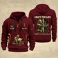 Ironworker Craft For Life Quarter-Zip Hoodie in Wine Red, full authentic front and back views with matching ironworker tools and equipment artwork, original sample name/year and Craft For Life slogan.