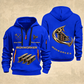 Ironworker Flow of Craft Quarter-Zip Hoodie in Blue, full authentic front and back views with matching ironworker tools and equipment artwork, original sample name/year and curved gold occupation lettering.