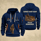 Ironworker Earned Every Beam Quarter-Zip Hoodie in Navy, full authentic front and back views with matching ironworker tools and equipment artwork, original sample name/year and Earned Every slogan.