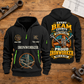 Ironworker Every Beam Counts Quarter-Zip Hoodie in Black, full front and back views on a ironworker workbench.