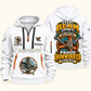 Ironworker Every Beam Counts Quarter-Zip Hoodie in White, authentic overlapping front and back views with ironworker artwork and source sample name/year lettering.