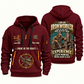 Ironworker Experience Keeps Working Quarter-Zip Hoodie in Wine Red, authentic overlapping front and back views with ironworker artwork and source sample name/year lettering.