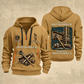 Ironworker Proud of the Trade Quarter-Zip Hoodie in Khaki, full authentic front and back views with matching ironworker tools and equipment artwork, original sample name/year and once-and-always trade motto.