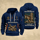 Ironworker Proud of the Trade Quarter-Zip Hoodie in Navy, full authentic front and back views with matching ironworker tools and equipment artwork, original sample name/year and once-and-always trade motto.