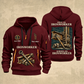 Ironworker Proud of the Trade Quarter-Zip Hoodie in Wine Red, full authentic front and back views with matching ironworker tools and equipment artwork, original sample name/year and once-and-always trade motto.