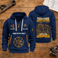 Ironworker Hands That Power Quarter-Zip Hoodie in Navy, full front and back views on a ironworker workbench.
