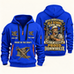 Ironworker Old School Know-How quarter-zip hoodie in Blue, front and back, fixed sample name and year artwork