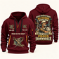 Ironworker Old School Know-How quarter-zip hoodie in Wine Red, front and back, fixed sample name and year artwork