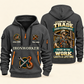 Ironworker Pride in the Trade Quarter-Zip Hoodie in Gray, authentic overlapping front and back views with ironworker artwork and source sample name/year lettering.