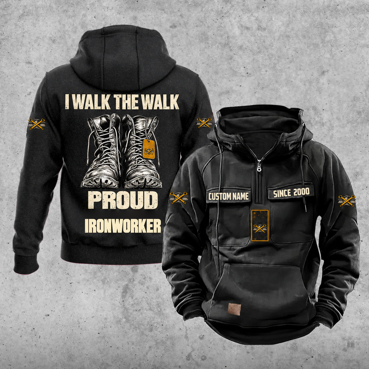Ironworker Proud Walk Vintage Hoodie, Black.