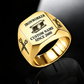 Gold-finish Ironworker Signature Crest signet ring with bolted I-beam and pointed spud-wrench engraving, and illustrated CUSTOM NAME and SINCE 2000 text