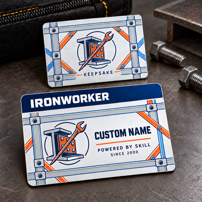 Ironworker Aluminum Wallet Card - Signature Stripe – product view with CUSTOM NAME and SINCE 2000