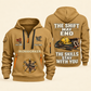Ironworker Skills Stay With You Quarter-Zip Hoodie in Khaki, full authentic front and back views with matching ironworker tools and equipment artwork, original sample name/year and Skills Stay With You slogan.