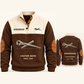 Ironworker Steel Planner Sports Sweatshirt in Brown, original garment front and back views with cream technical spud wrench and connecting pin artwork, occupation lettering, cream front yoke and plain tan elbow patches.; visible custom-name and SINCE 2000 sample text on the garment.
